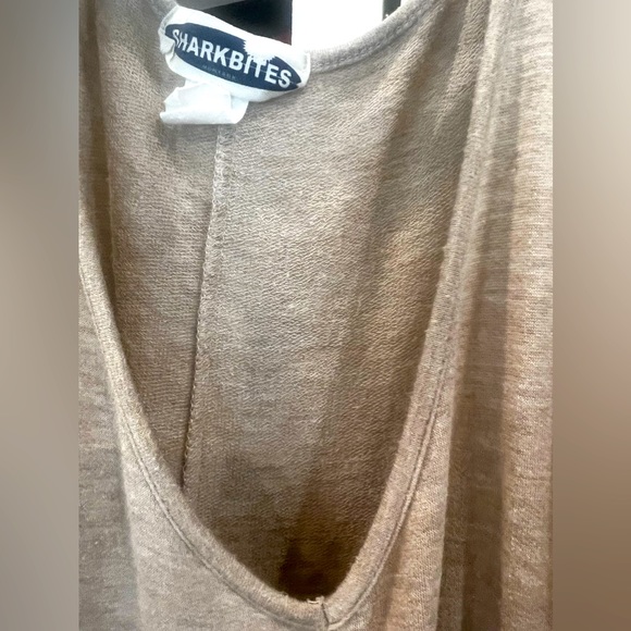 "Take a Bite Out of Summer Style with This Tan Shark Bite Romper!" - Picture 2 of 3